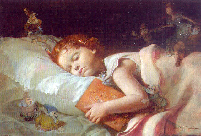Dreaming of Snow White and the Seven Dwarfs, a painting by Franz Schrotzberg